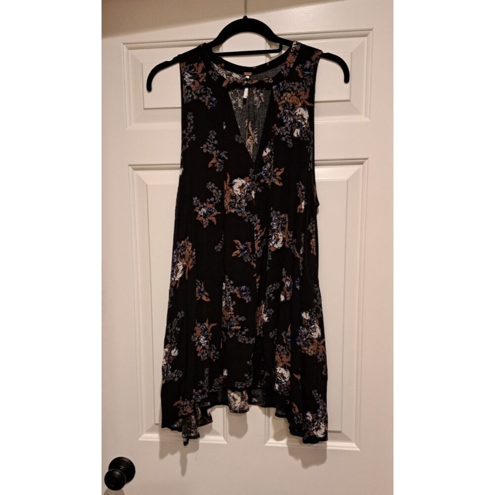 Free People Black Floral Snap Out of it Pull Over Swing Dress Size Small
